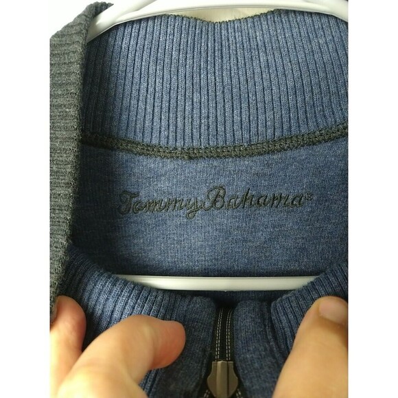 Tommy Bahama Men's Mock 1/4 Zip Grey White Stitched Pullover Sweater. Size XXL* - Picture 4 of 14